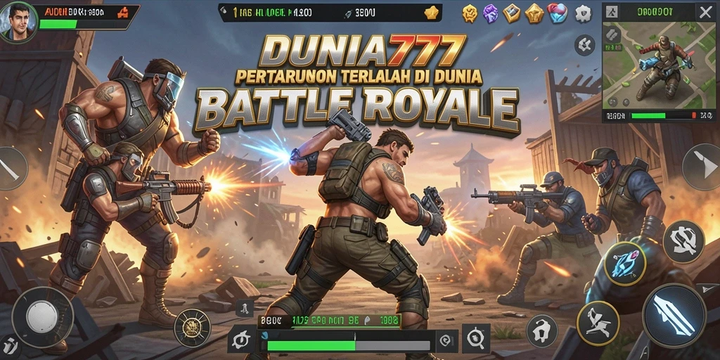 Gambaran intens gameplay Battle Royale DUNIA777 dengan aksi seru.