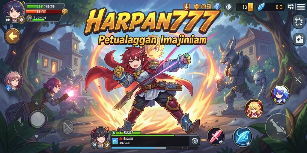Tangkapan layar gameplay HARAPAN777 menampilkan karakter anime yang dinamis dan aksi seru.