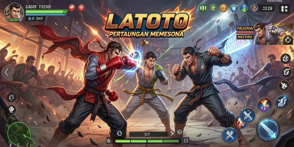 Screenshot utama LATOTO menampilkan aksi pertarungan yang mendebarkan.