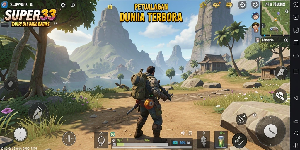 Tampilan gameplay SUPER33 yang memukau di dunia terbuka.