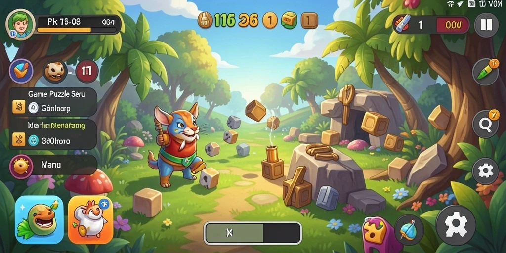 Tampilan gameplay V07 dengan berbagai teka-teki menarik.